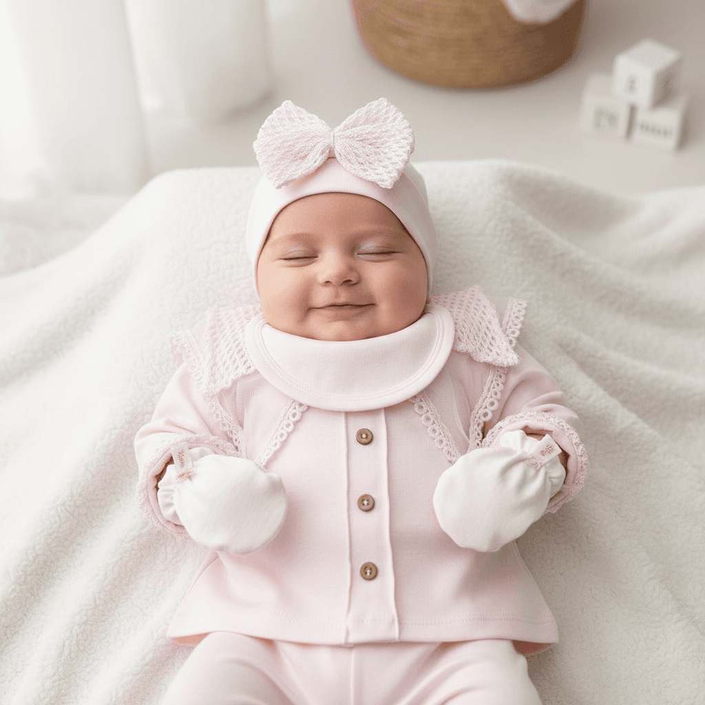 Kız Bebek Organik Pamuklu Uzun Kollu İşlemeli 5'li Set Pembe