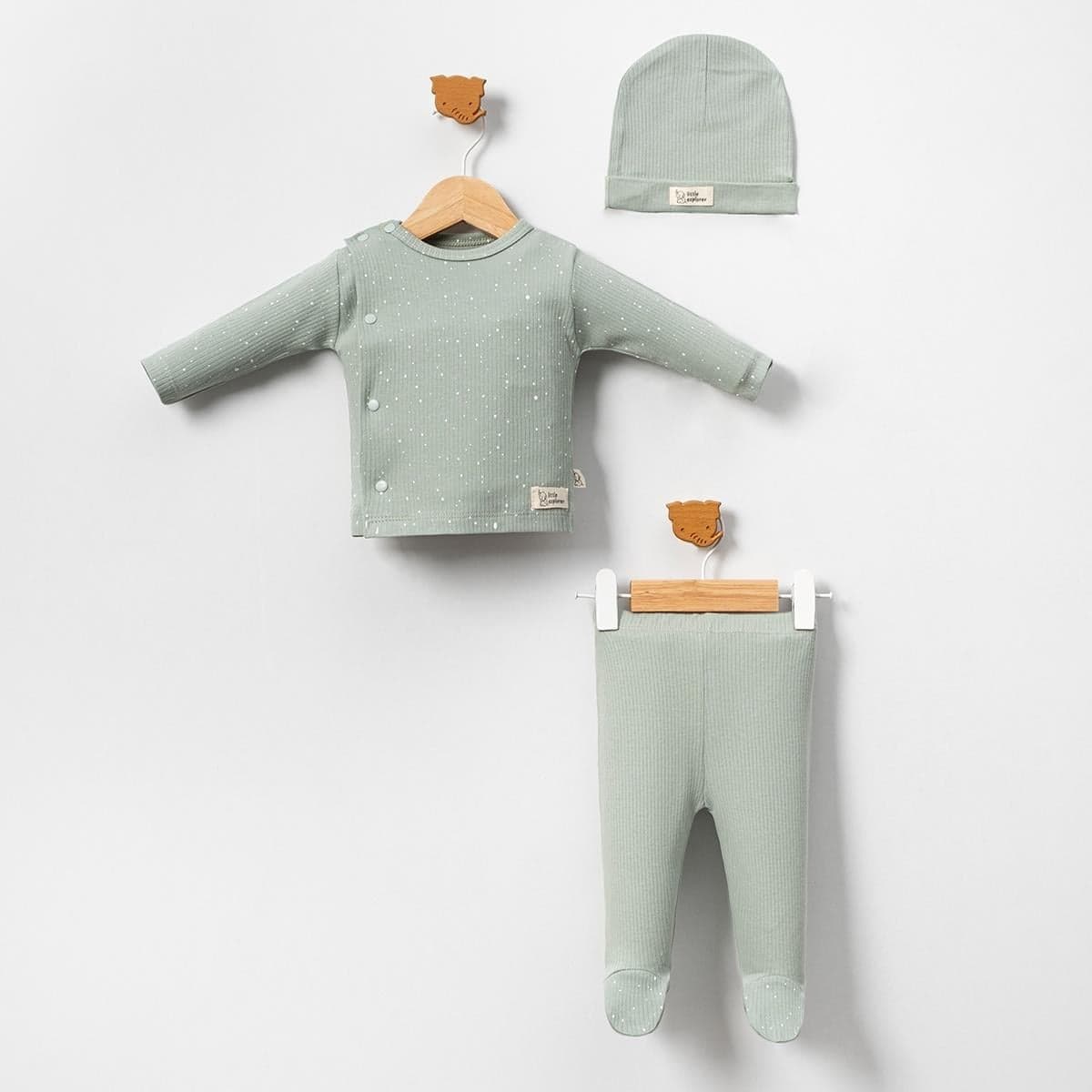 Unisex Bebek Pamuklu Şapkalı 3'lü Takım