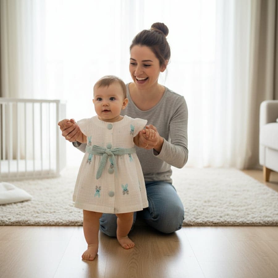 Kız Bebek Çocuk Tavşan Desenli Düğmeli Kısa Kollu Elbise